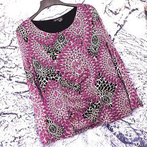 MOSAIC BLOUSE 2X INC Pink Black Top Shirt Office Work Spring Summer Dressy Y2K